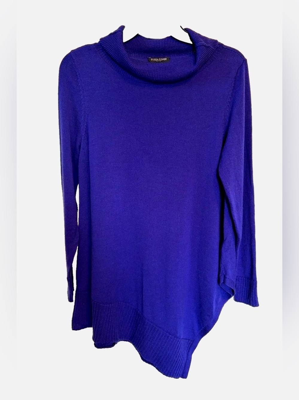 Eileen Fisher Petite 100% Merino Wool Cowl Neck Sweater PS Purple Tunic